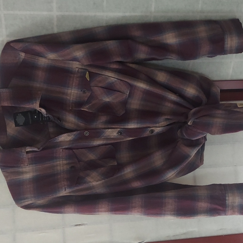 Vintage Harley Davidson Long Button Flannel Plaid Mauve Stripe Top Sz M